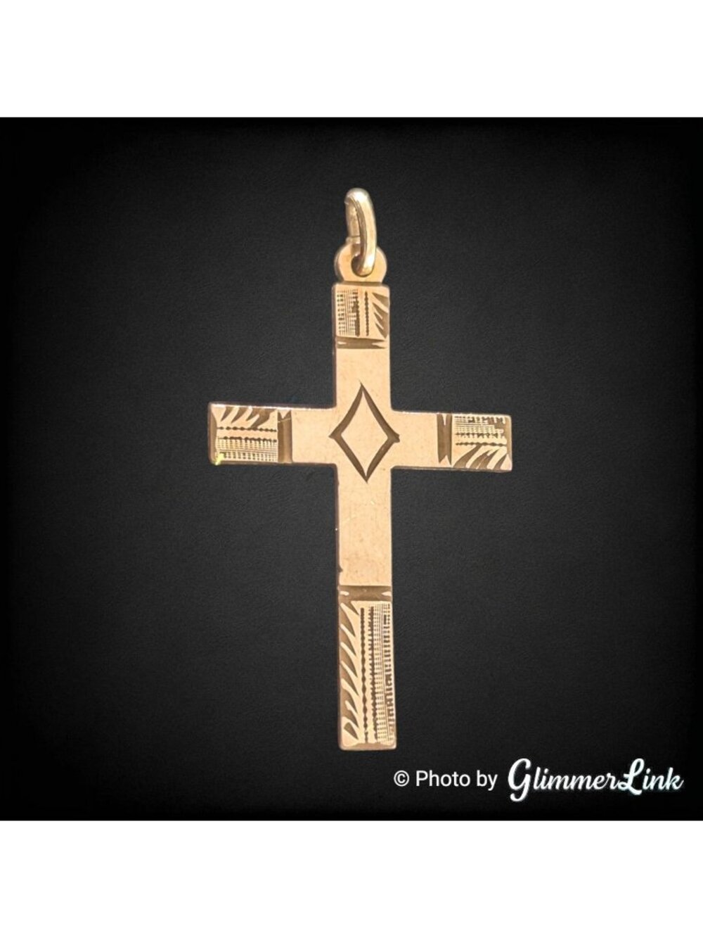 Vintage Hamilton Gold Tone Cross Pendant Engraved Rose 1.2g